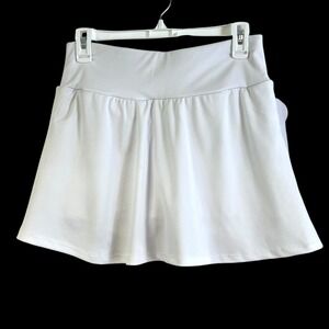 Shosho Women's Skort Athletic Pleated Hidden Pocket White Golf‎ Tennis Skirt L